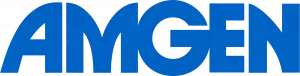 Blue Block Text Spelling AMGEN